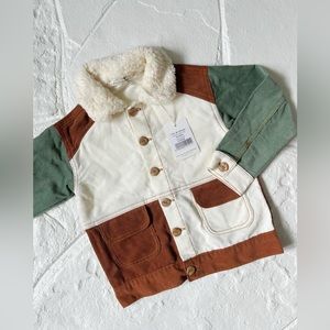NWT Fin & Vince Corduroy Chore Coat Jacket! Colorblock in Pea! Size 2-4 Unisex